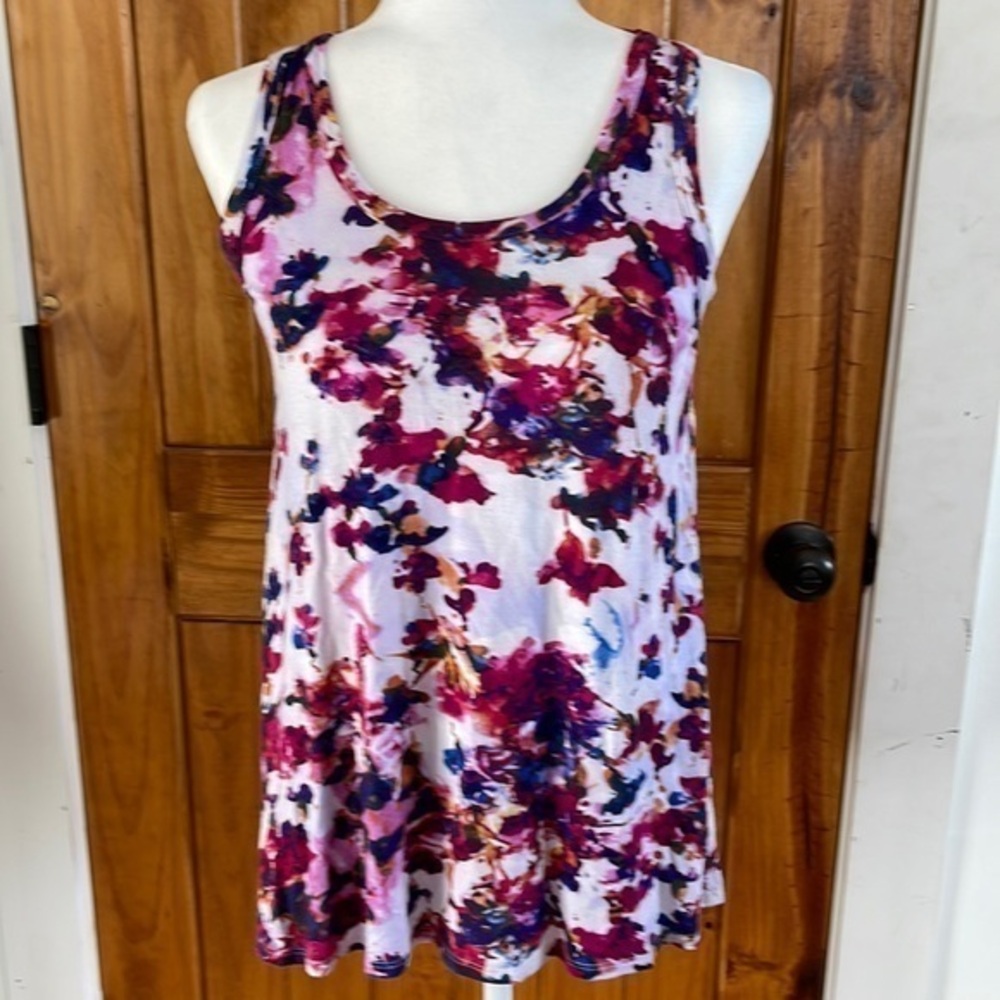 Loveappella abstract Floral Tie Dye Knit Tank top Small Pink Purple Yellow